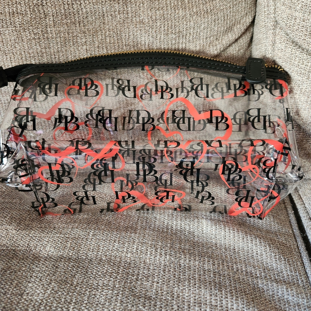 Dooney & Bourke Clear PVC Tote and Zip Pouch with Orange Heart Print - Picture 9 of 10